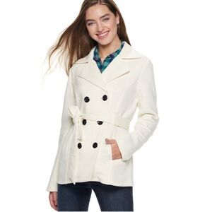Sebby Cream Fleece Juniors Belted Trench Jacket, Size M